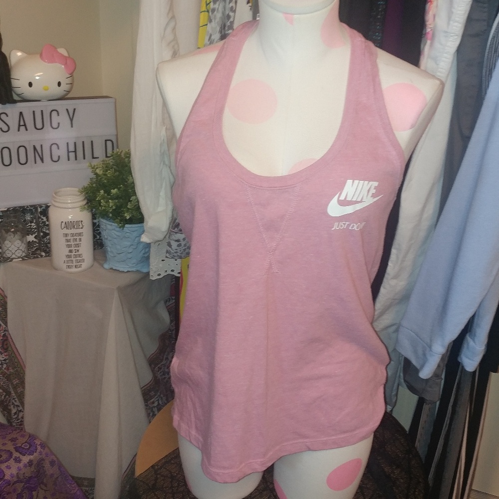 Nike • Sporty Pink Heather Organic Cotton Graphic Racerback Workout Tank Top M